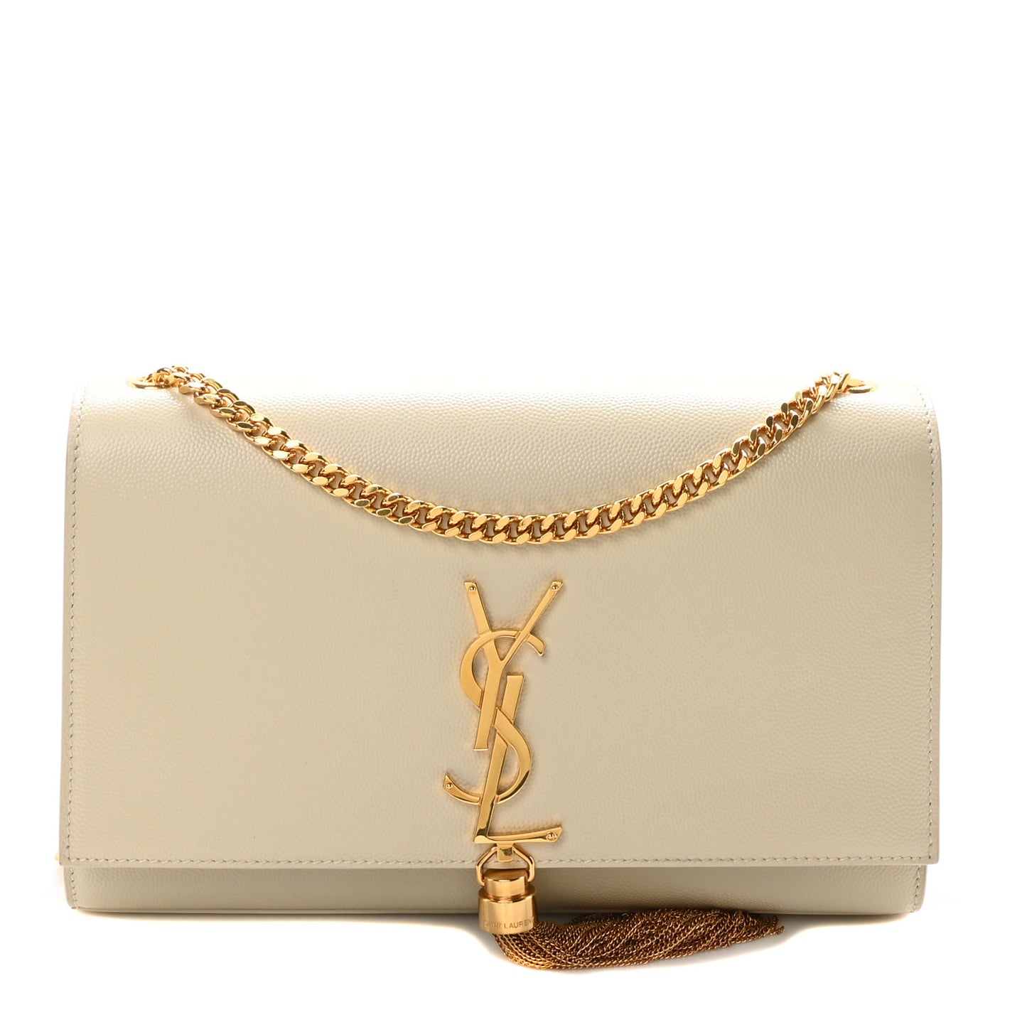 Grain De Poudre Calfskin Medium Classic Monogram Kate Tassel Satchel Crema Soft