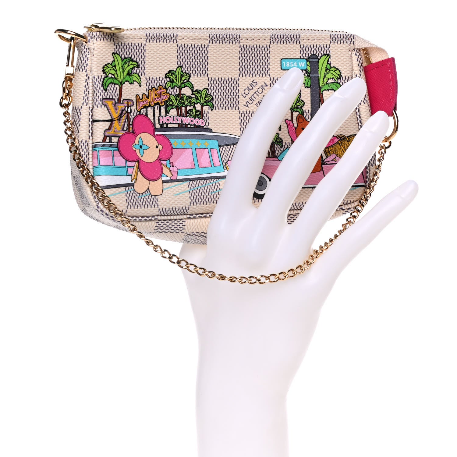 Louis Vuitton Damier Azur 2021 Christmas Animation Hollywood Mini Pochette Accessories Fuchsia 2 of 11