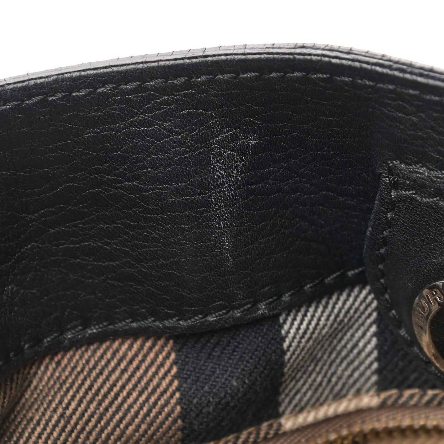 Grainy Calfskin House Check Small Banner Tote Black