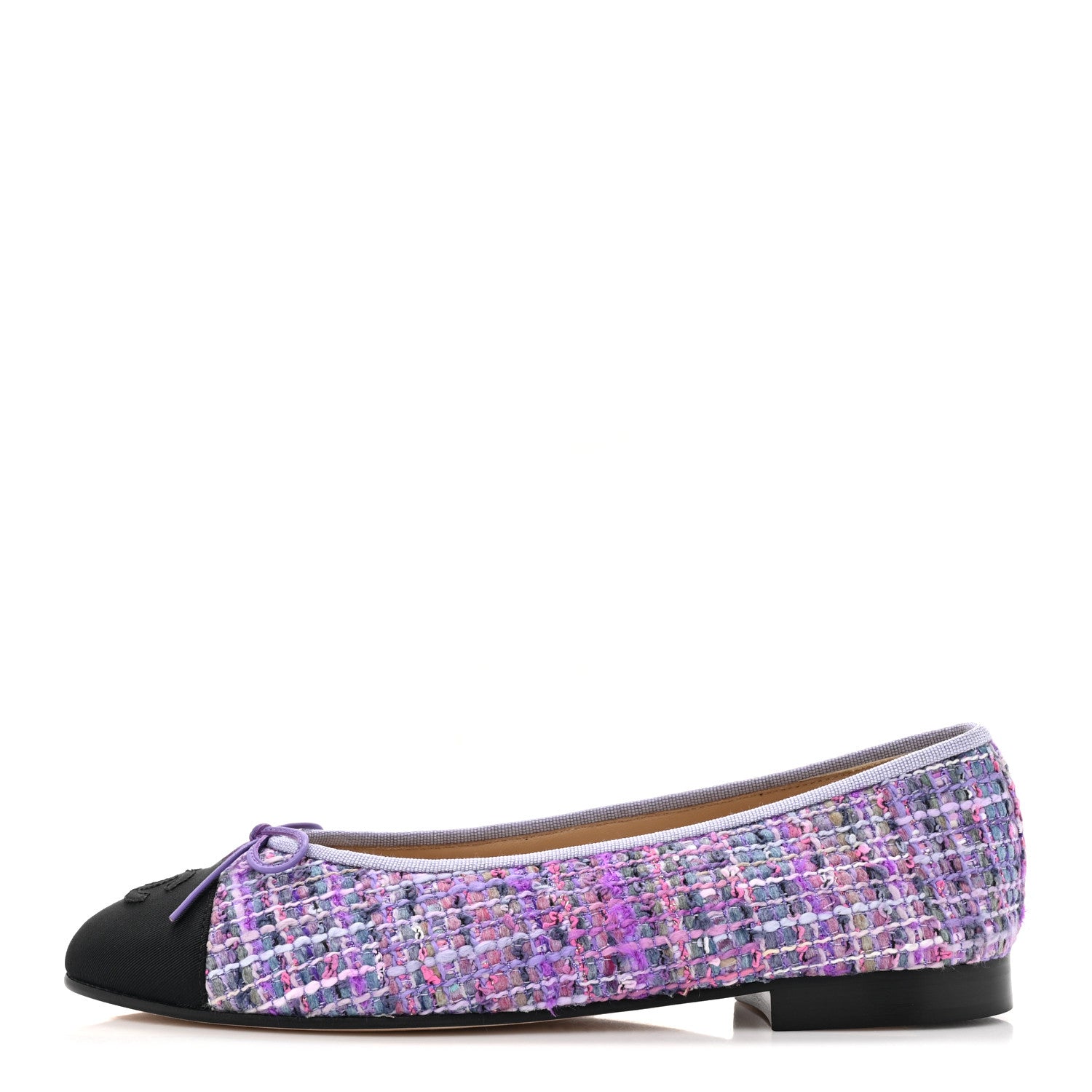 Chanel Tweed Grosgrain Cap Toe Ballerina Flats 38.5 Purple Black 1 of 10