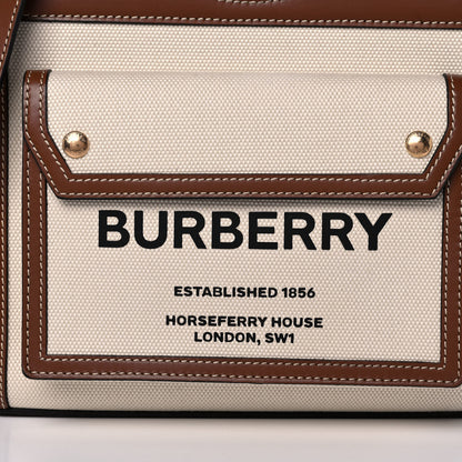 Burberry Canvas Smooth Calfskin Two Tone Mini Pocket Bag Natural Malt Brown 8 of 11