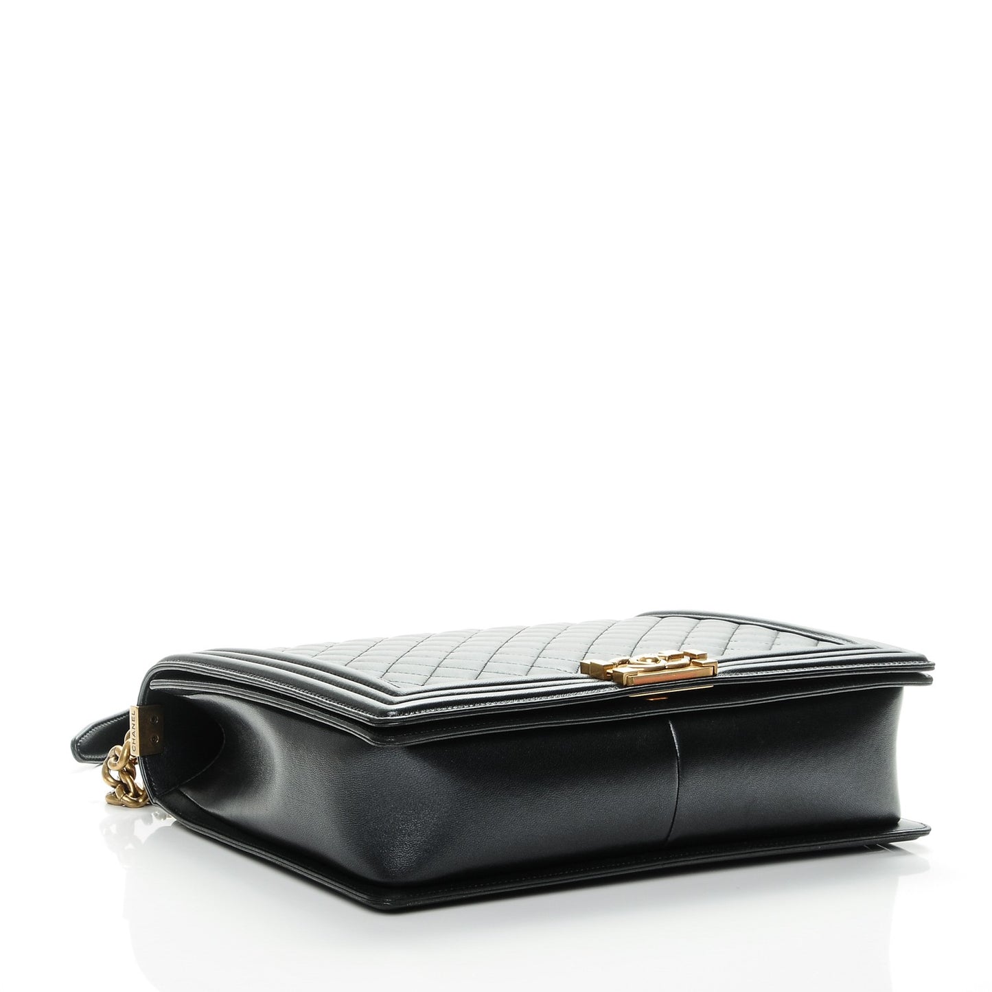 Metallic Calfskin Quilted Large Boy Flap Black