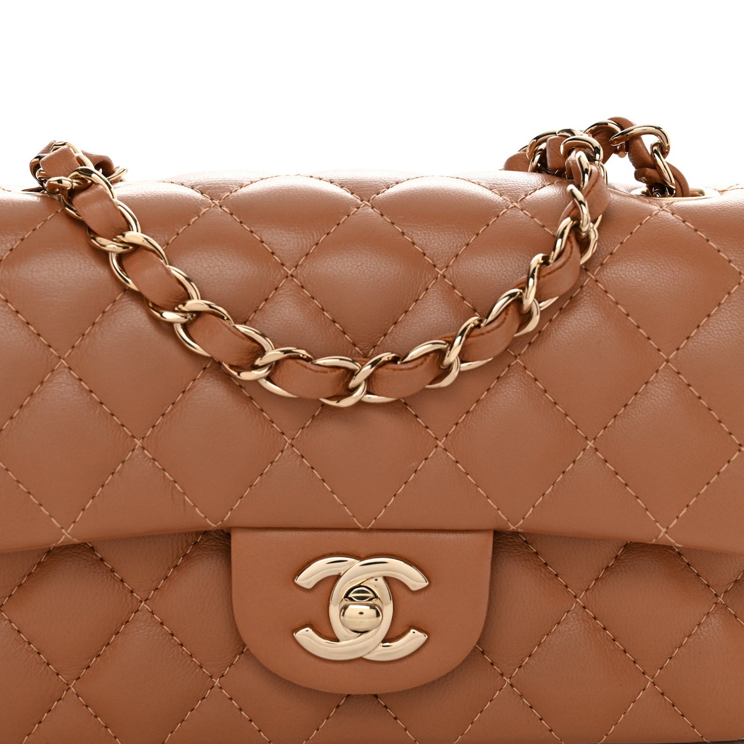 Lambskin Quilted Mini Rectangular Flap Brown