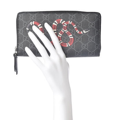 Gucci GG Supreme Monogram Kingsnake Zip Around Wallet Black Grey 2 of 6