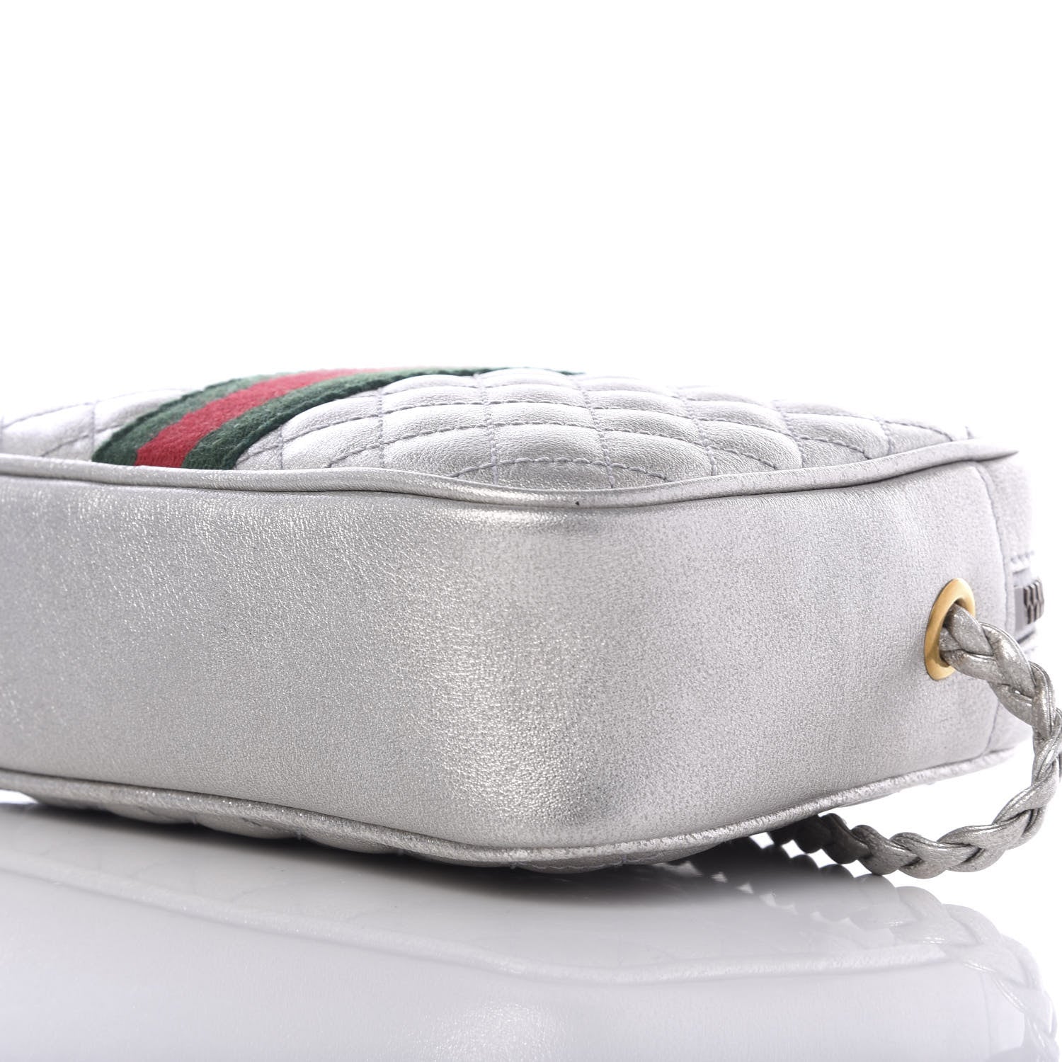 Gucci Laminated Nappa Web Trapuntata Mini GG Shoulder Bag Argento 8 of 10