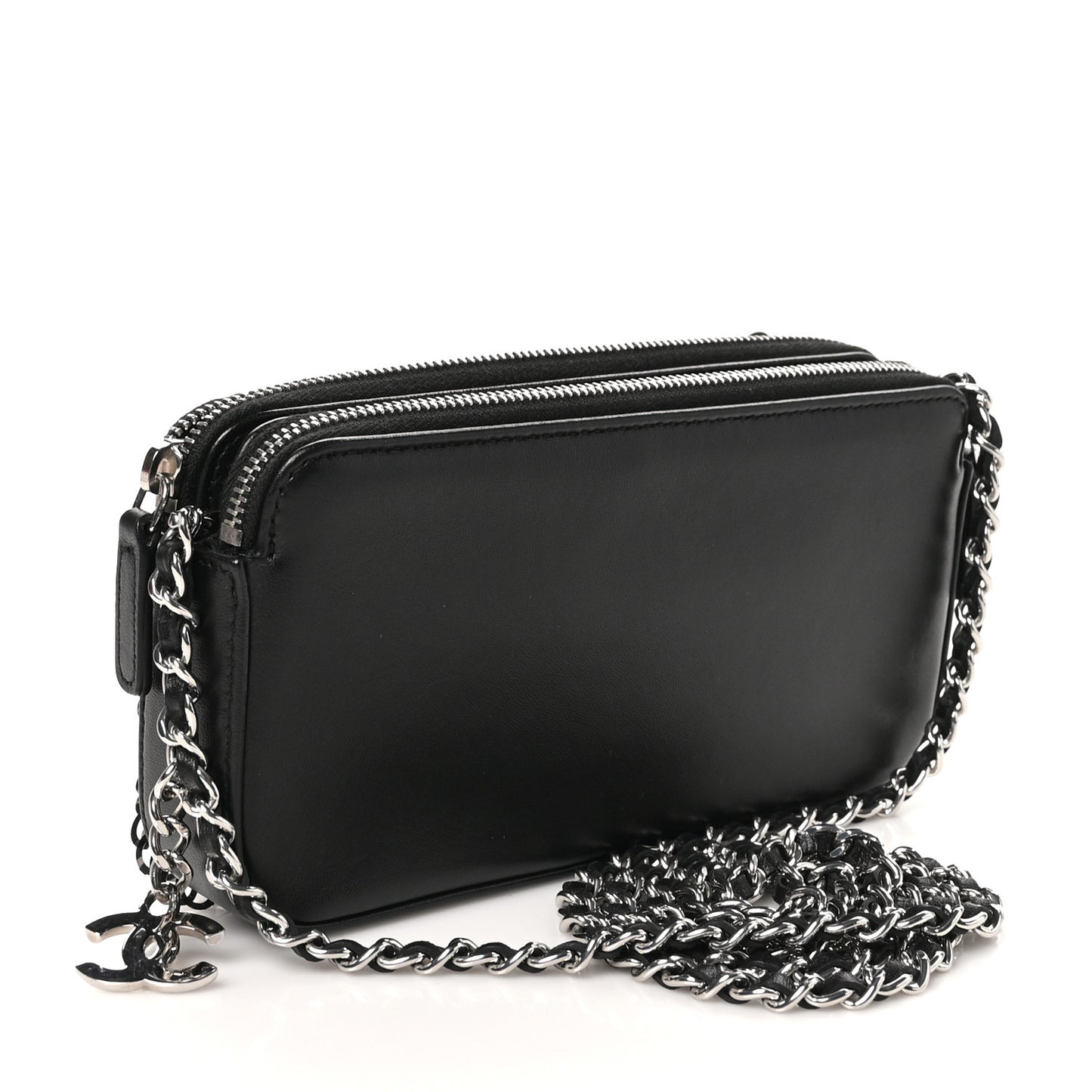 Sequin Lambskin Summer Night Clutch With Chain  Black Silver