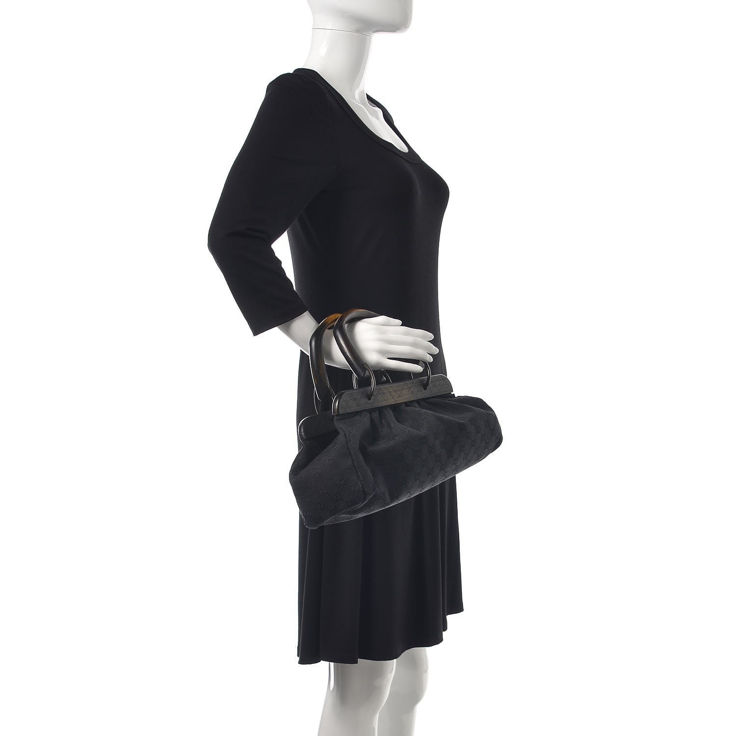 Gucci Monogram Wood Handle Frame Doctor Bag Black 2 of 9