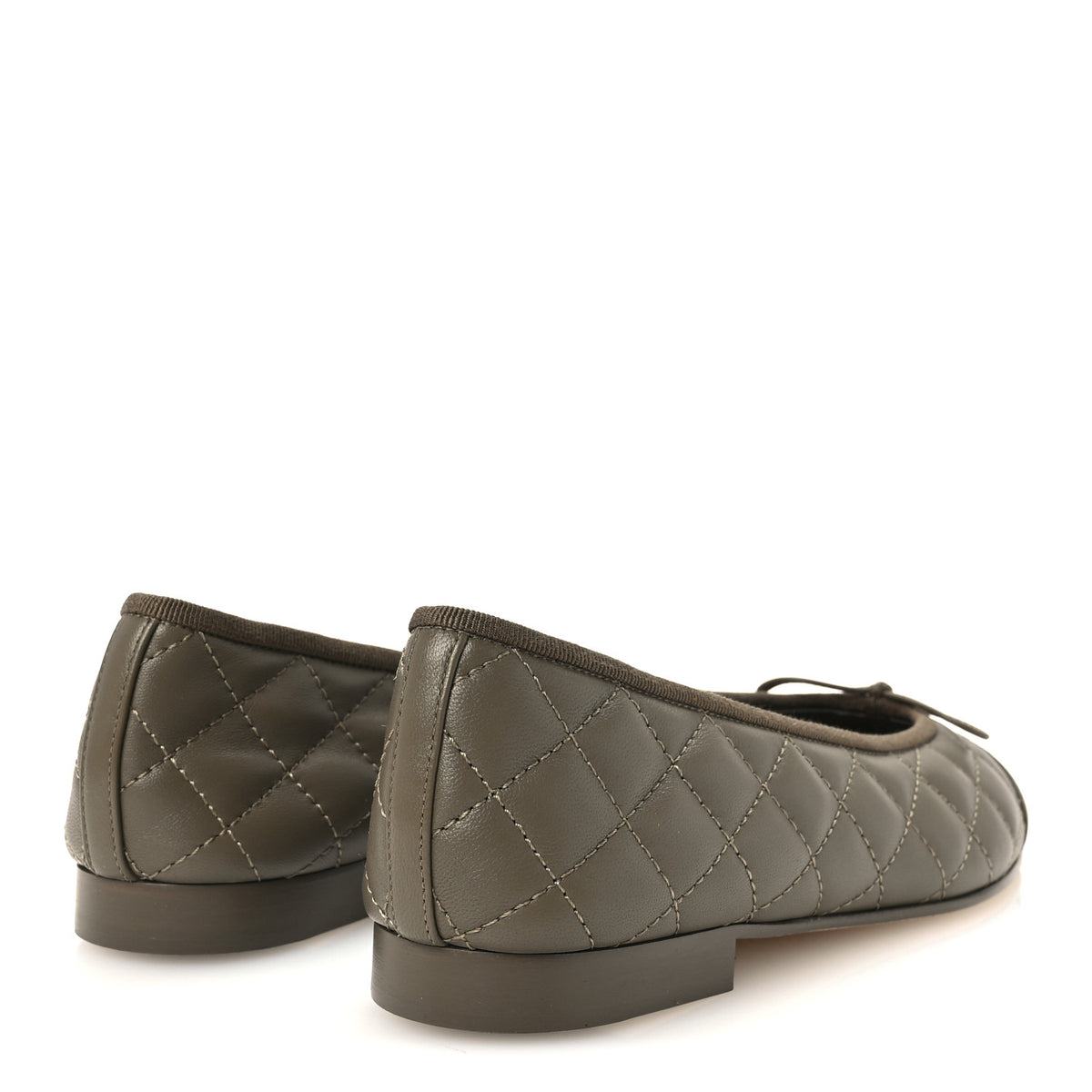 Lambskin Quilted CC Cap Toe Ballerina Flats 37 Dark Khaki