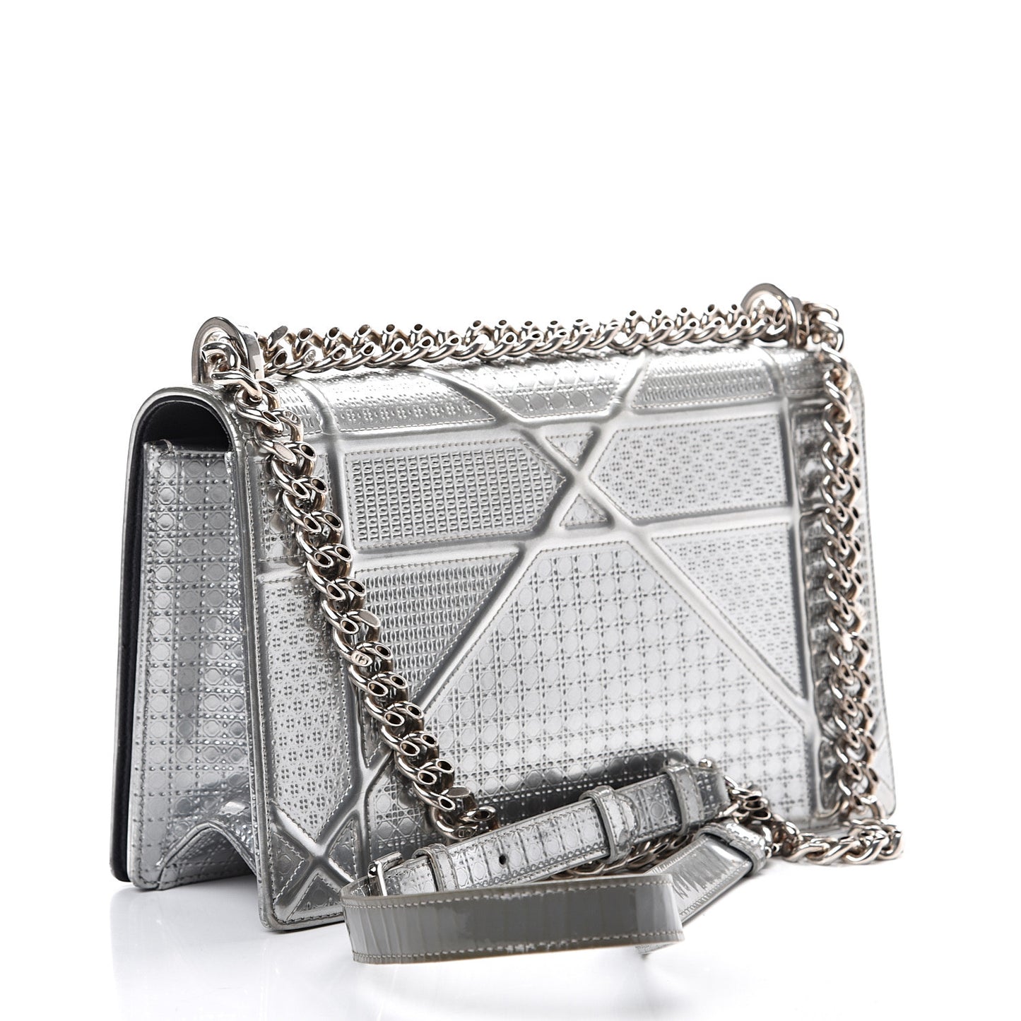 Metallic Patent Micro-Cannage Medium Diorama Flap Bag Silver