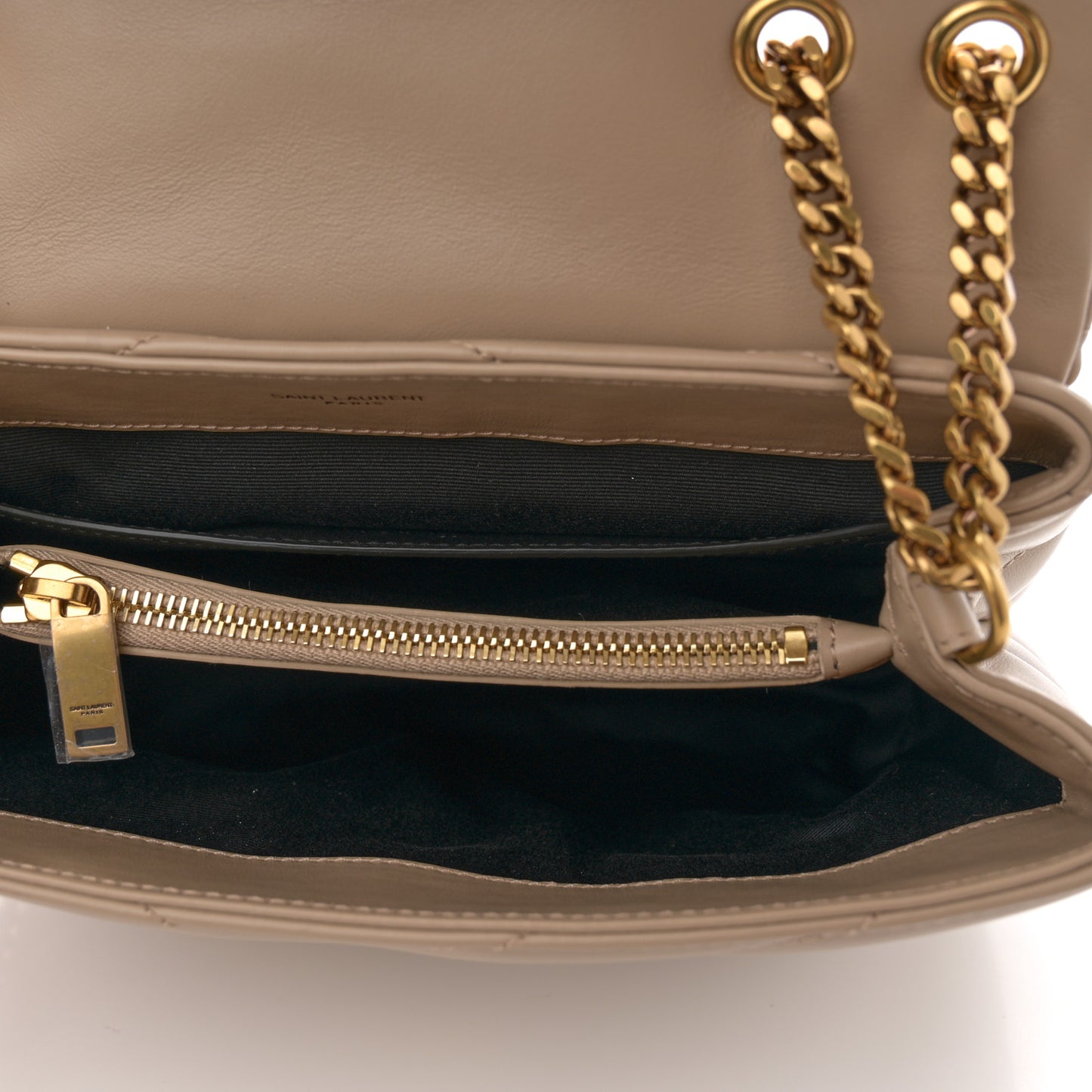 Calfskin Y Quilted Monogram Small Loulou Chain Satchel Dark Beige