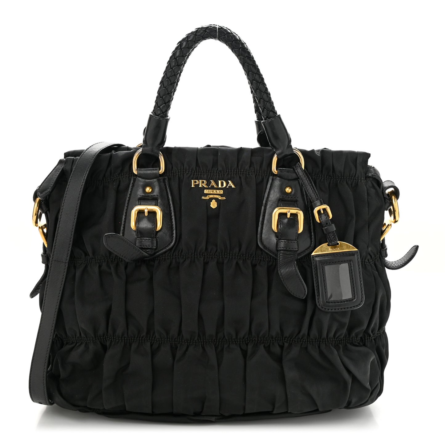 Tessuto Nylon Nappa Braided Gaufre Shopping Satchel Black