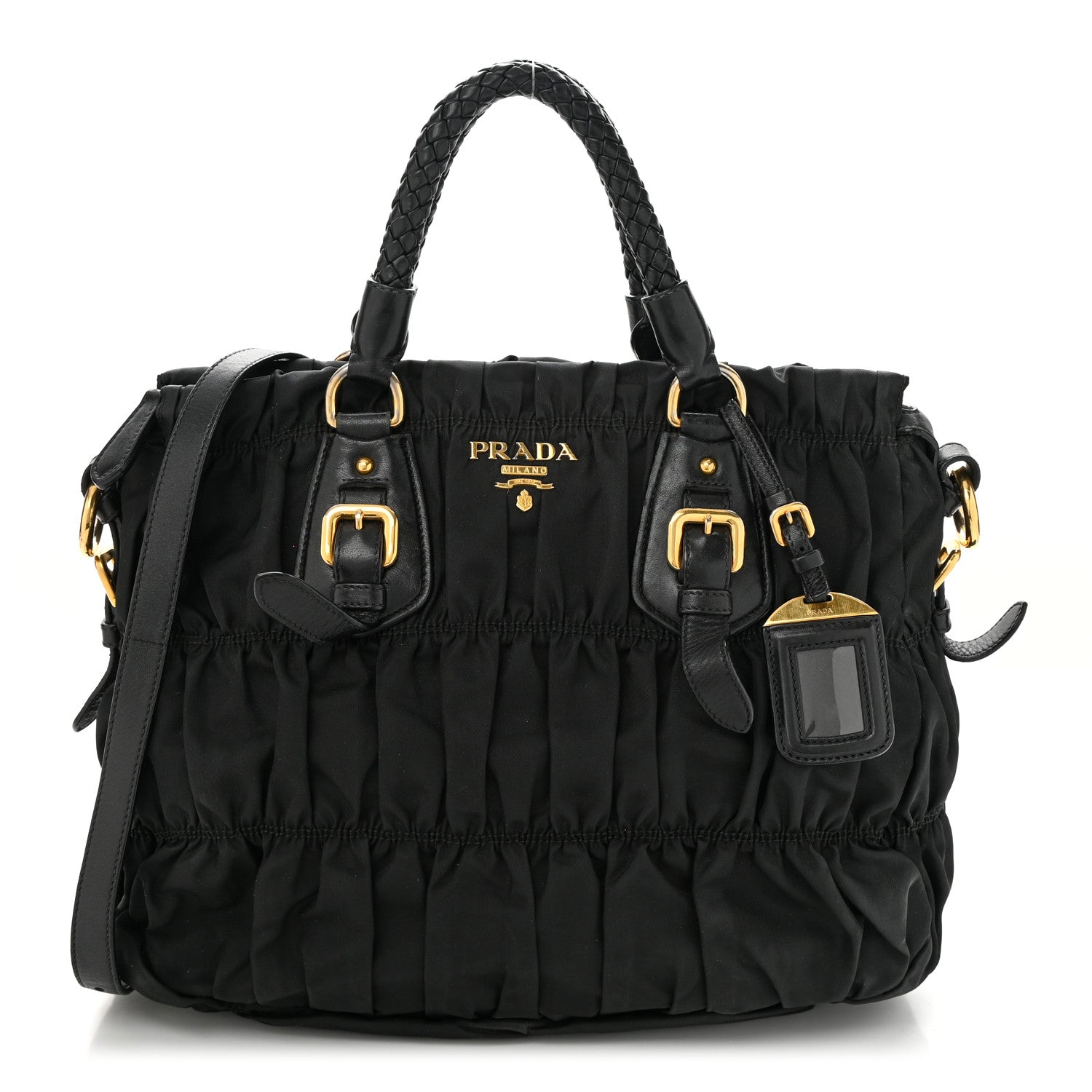 Prada Tessuto Nylon Nappa Braided Gaufre Shopping Satchel Black 1 of 12