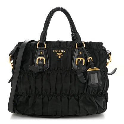 Prada Tessuto Nylon Nappa Braided Gaufre Shopping Satchel Black 1 of 12