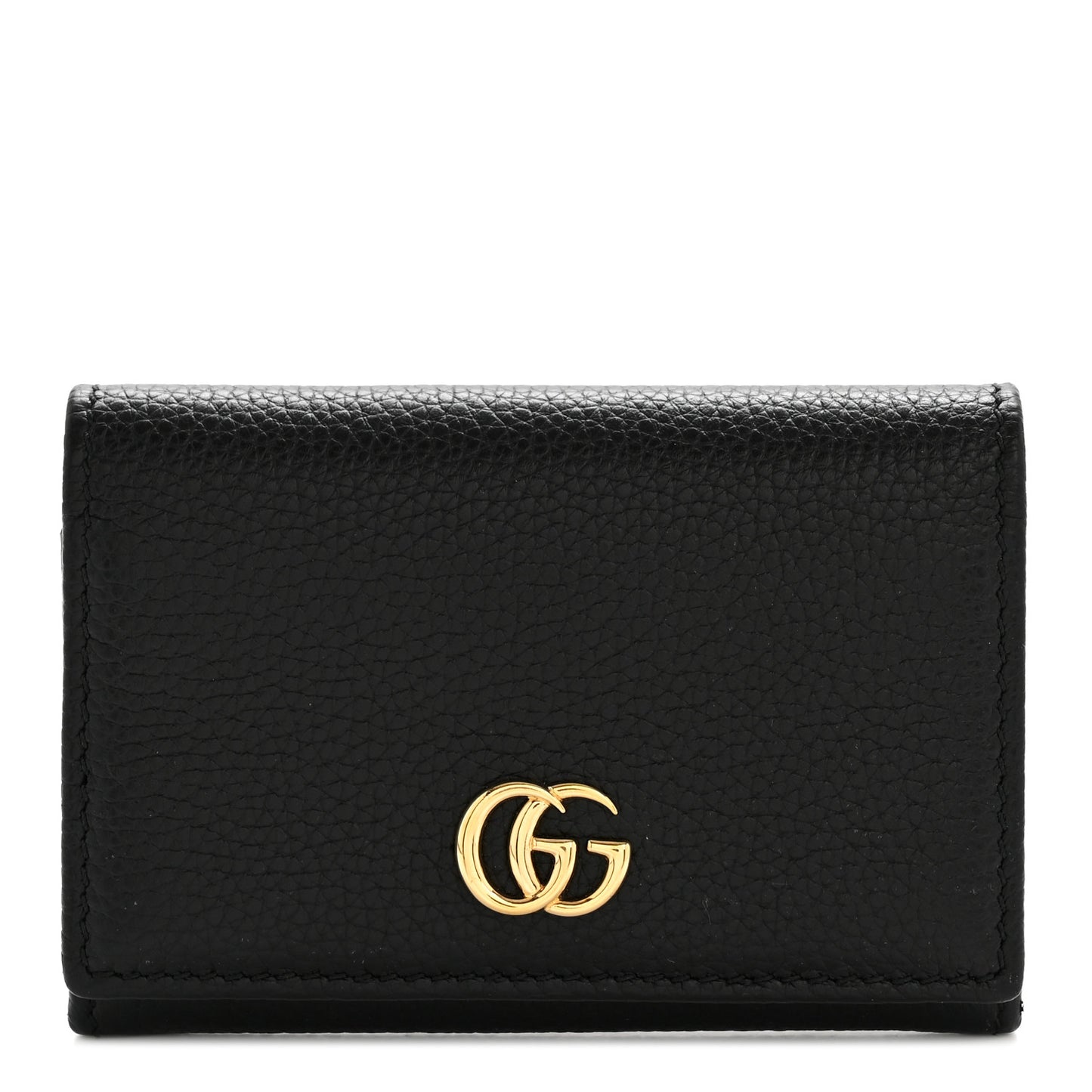 Pebbled Calfskin Bi-Color GG Marmont Card Case Black Rosso Ancora