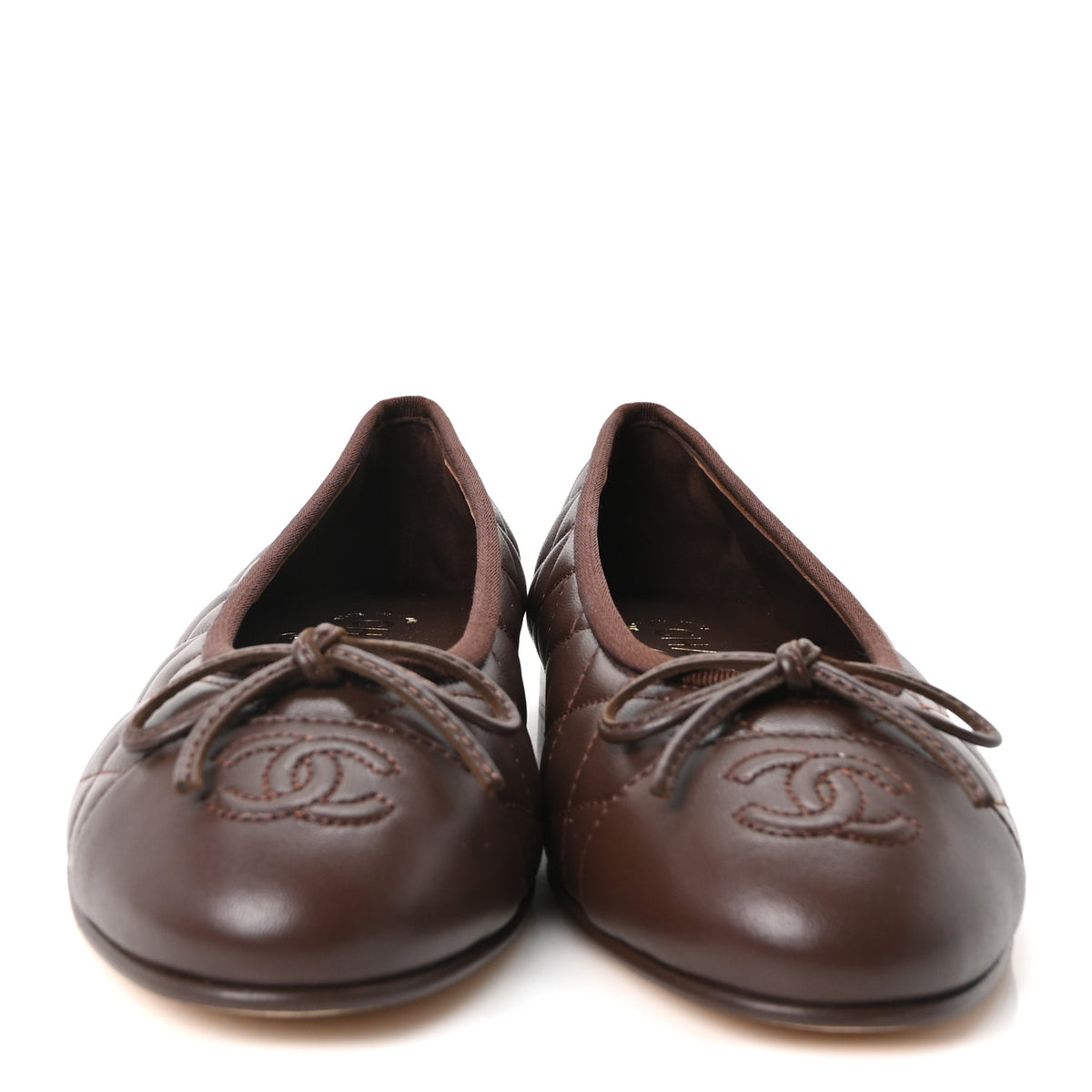 Chanel Lambskin Quilted CC Cap Toe Ballerina Flats 36 Dark Brown 3 of 10