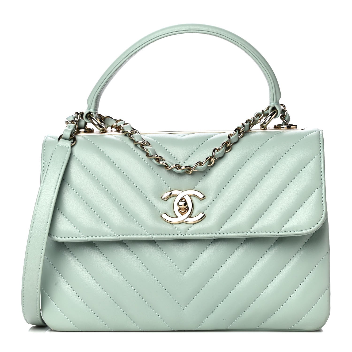 Chanel Lambskin Chevron Quilted Small Trendy CC Dual Handle Flap Bag Light Green 1 of 19