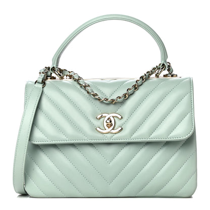 Chanel Lambskin Chevron Quilted Small Trendy CC Dual Handle Flap Bag Light Green 1 of 19