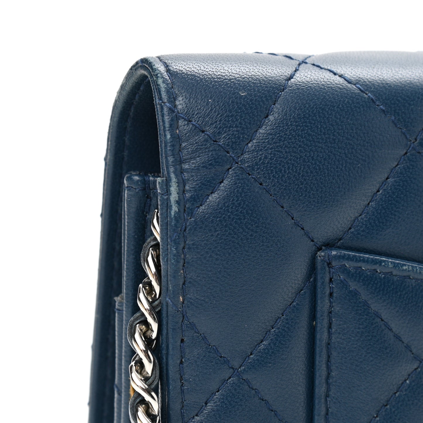Lambskin Quilted Wallet On Chain WOC Blue