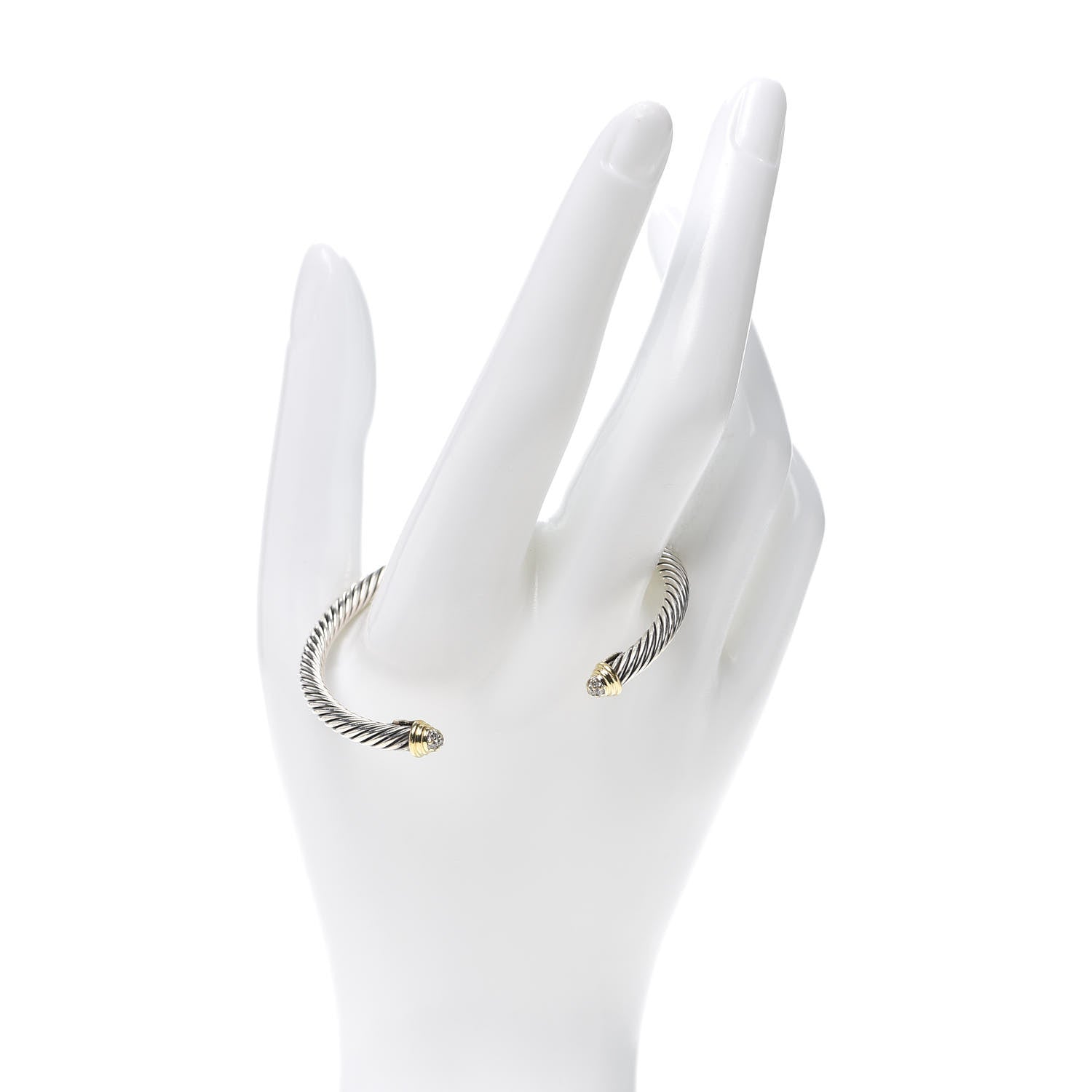 David Yurman Sterling Silver 18K Yellow Gold Diamond 4mm Cable Kids Bracelet 2 of 4