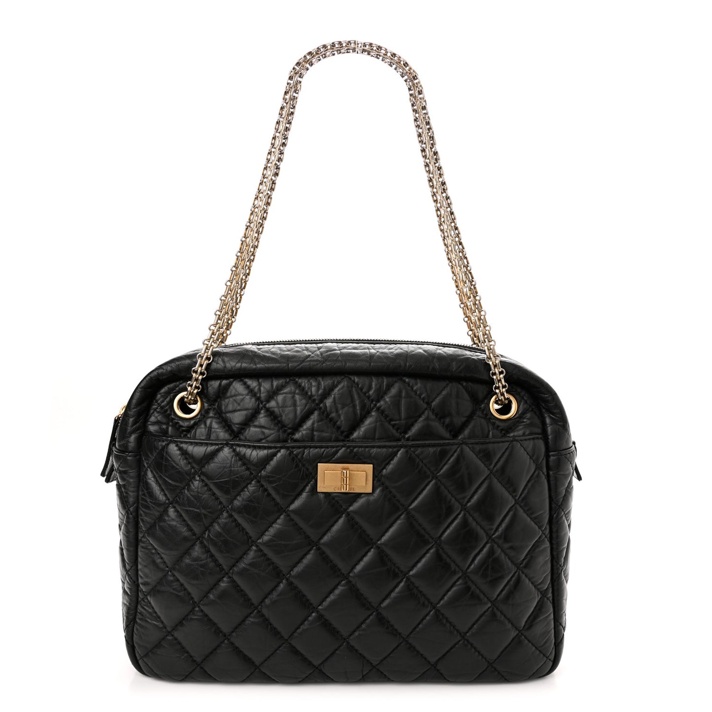 Aged Calfskin Quilted Large Reissue Camera Case Black