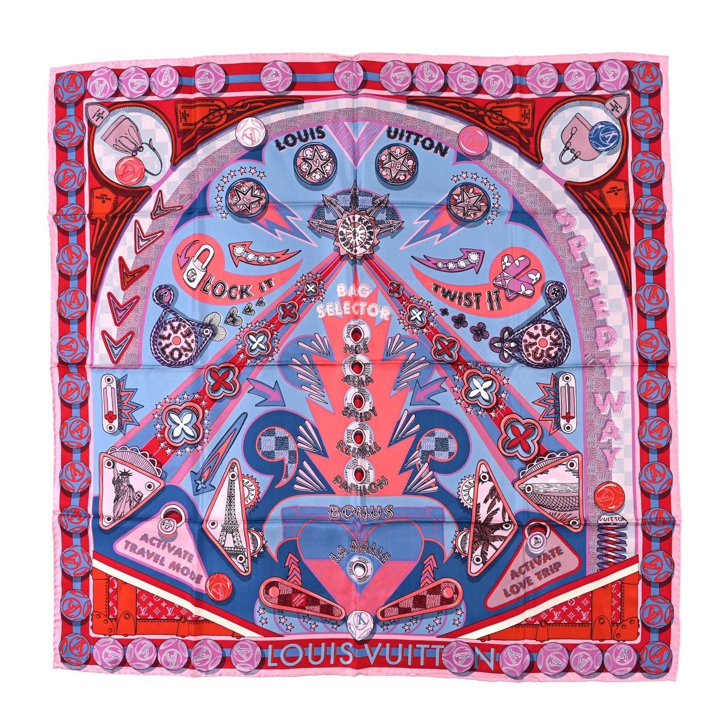 Silk Damier Carre Pinball Square Scarf Magenta