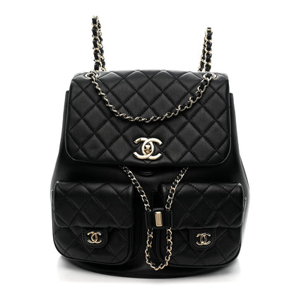 Chanel Calfskin Quilted Large Duma Pockets Drawstring Backpack Black 1 of 11