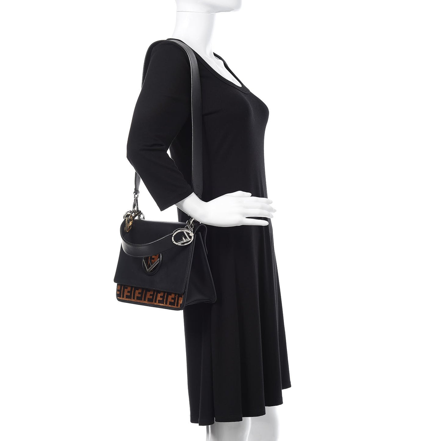 Vitello Century Velvet F is Fendi FF Kan I Shoulder Bag Black Tobacco
