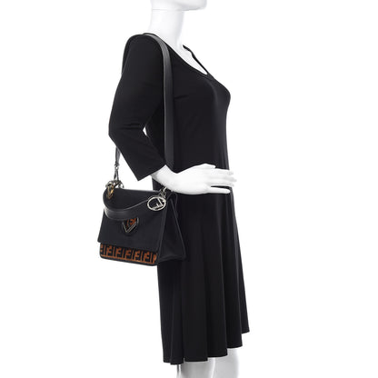 Fendi Vitello Century Velvet F is Fendi FF Kan I Shoulder Bag Black Tobacco 2 of 15