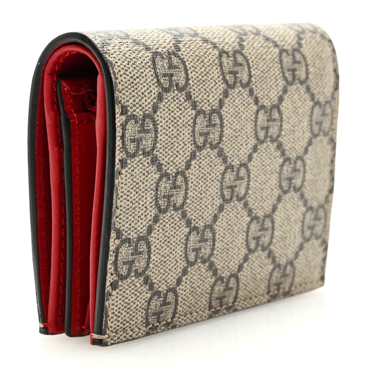 GG Supreme Monogram Cherry Embellished Card Case Wallet Hibiscus Red