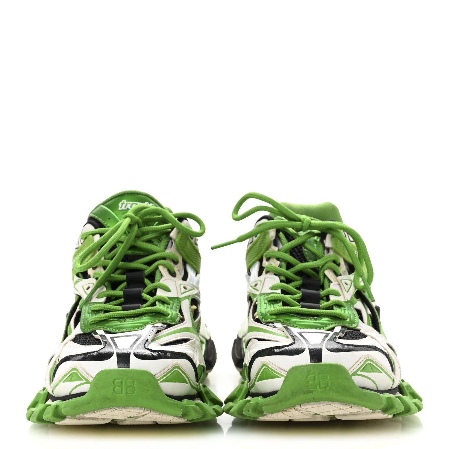 Balenciaga Rubber Mesh Tri-Color Clear Sole Mens Track.2 Open Sneakers 43 Green Black White 3 of 8
