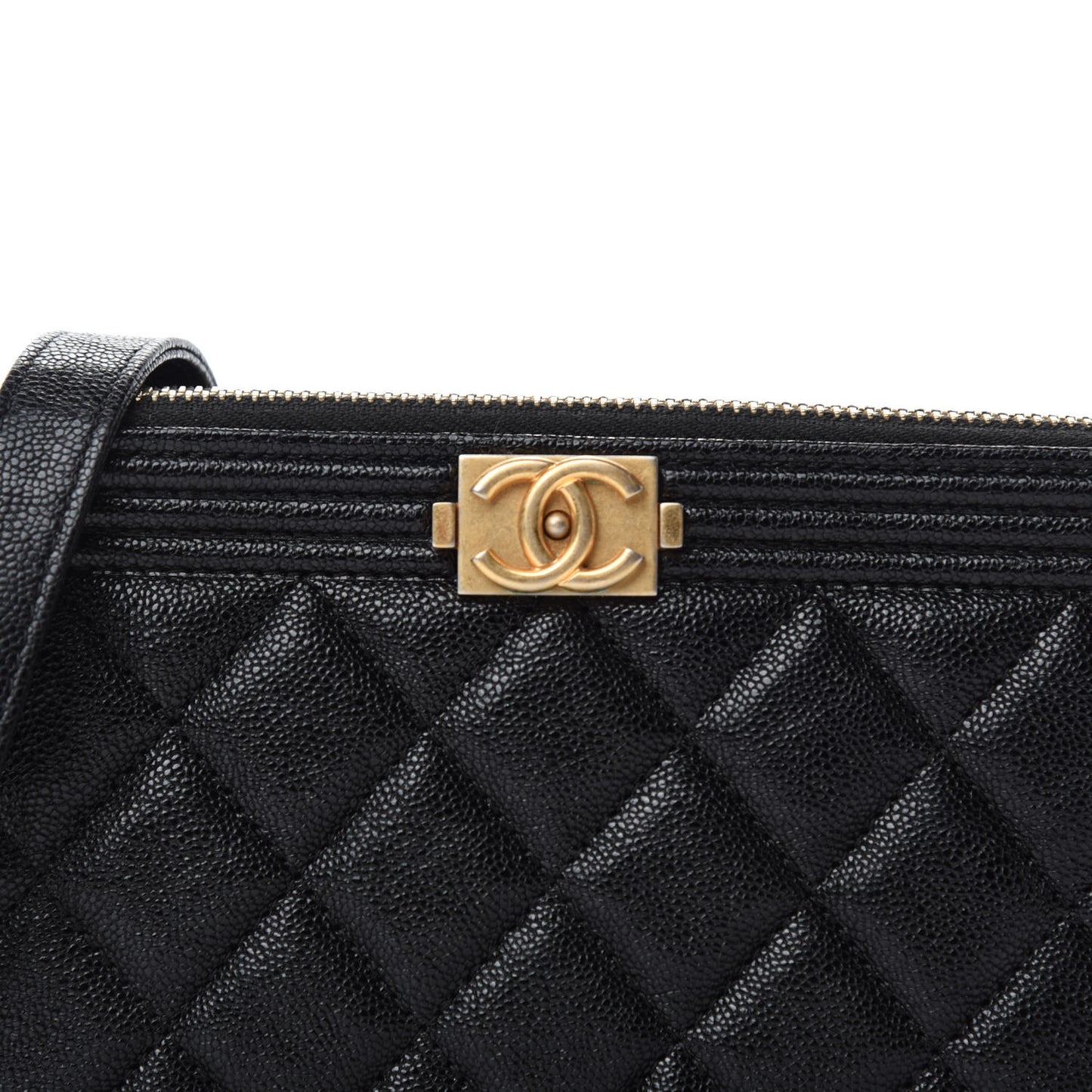 Caviar Quilted Small Boy Clutch With Chain Black