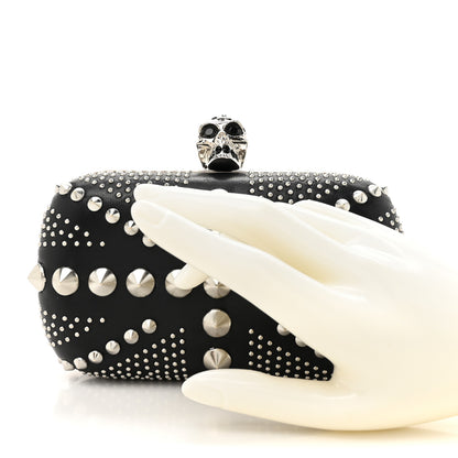 Alexander McQueen Calfskin Studded Britannia Skull Box Clutch Black 2 of 8