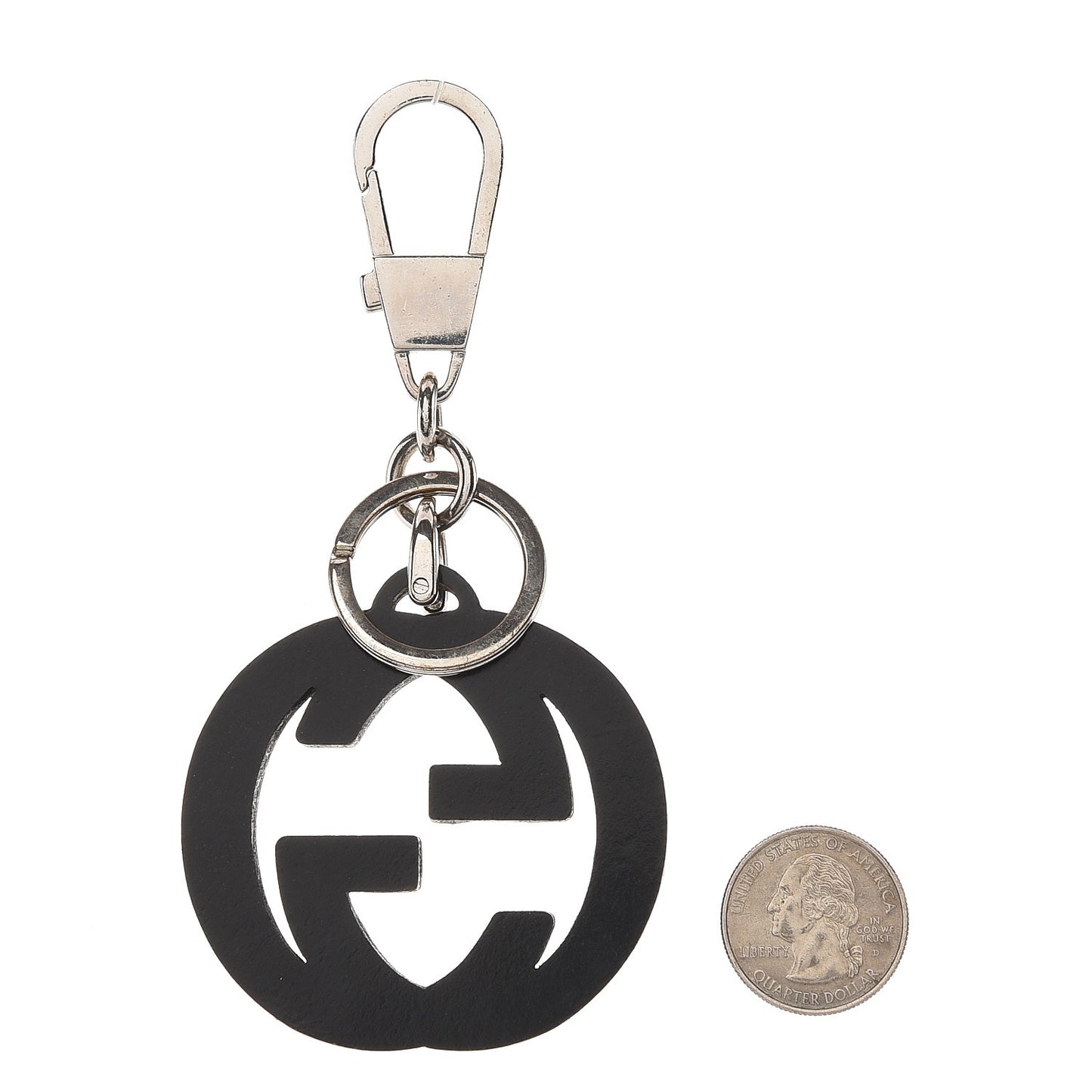 Wood Interlocking GG Studded Key Charm Black