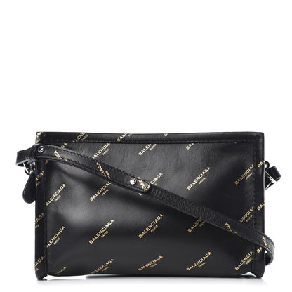 Balenciaga Calfskin Allover Logo Bazar Pochette Crossbody Black Gold 1 of 11