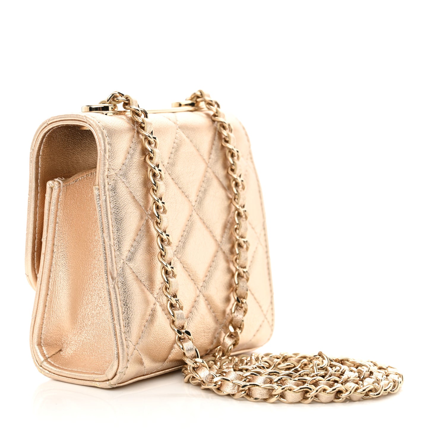 Metallic Lambskin Quilted Mini Trendy CC Clutch With Chain Gold