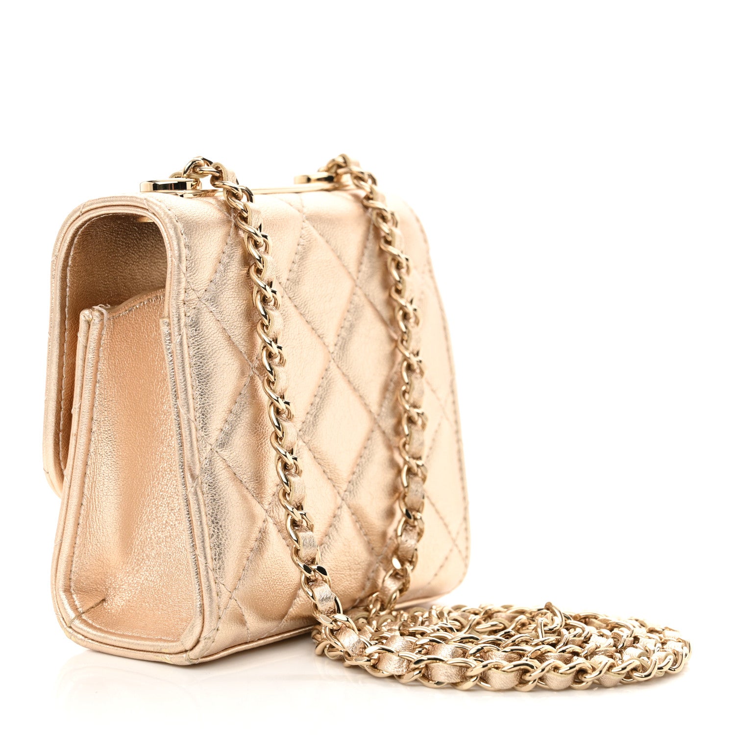 Chanel Metallic Lambskin Quilted Mini Trendy CC Clutch With Chain Gold 3 of 12