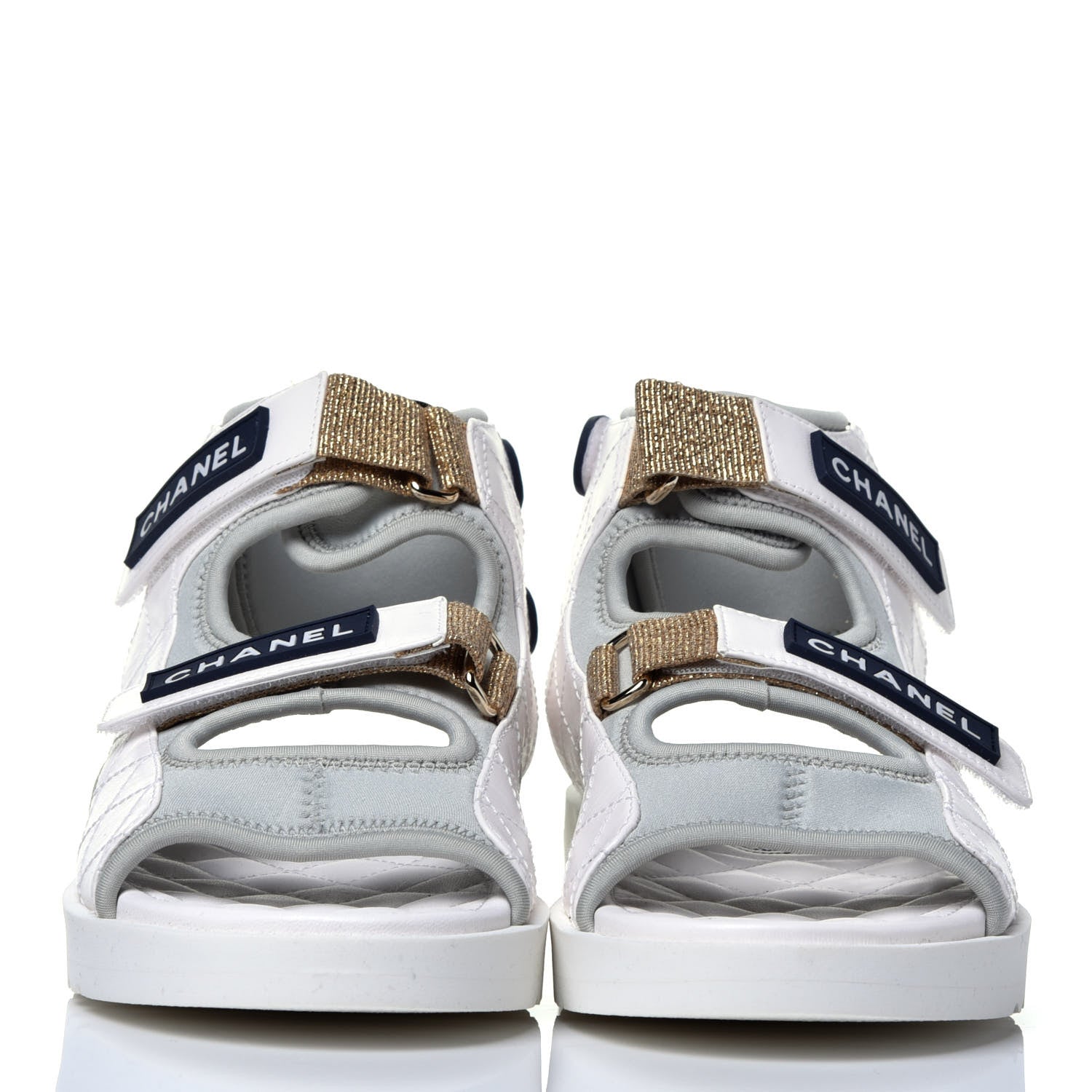 Chanel Goatskin Fabric Gladiator Sandals 37.5 White Light Grey Navy Blue 2 of 8