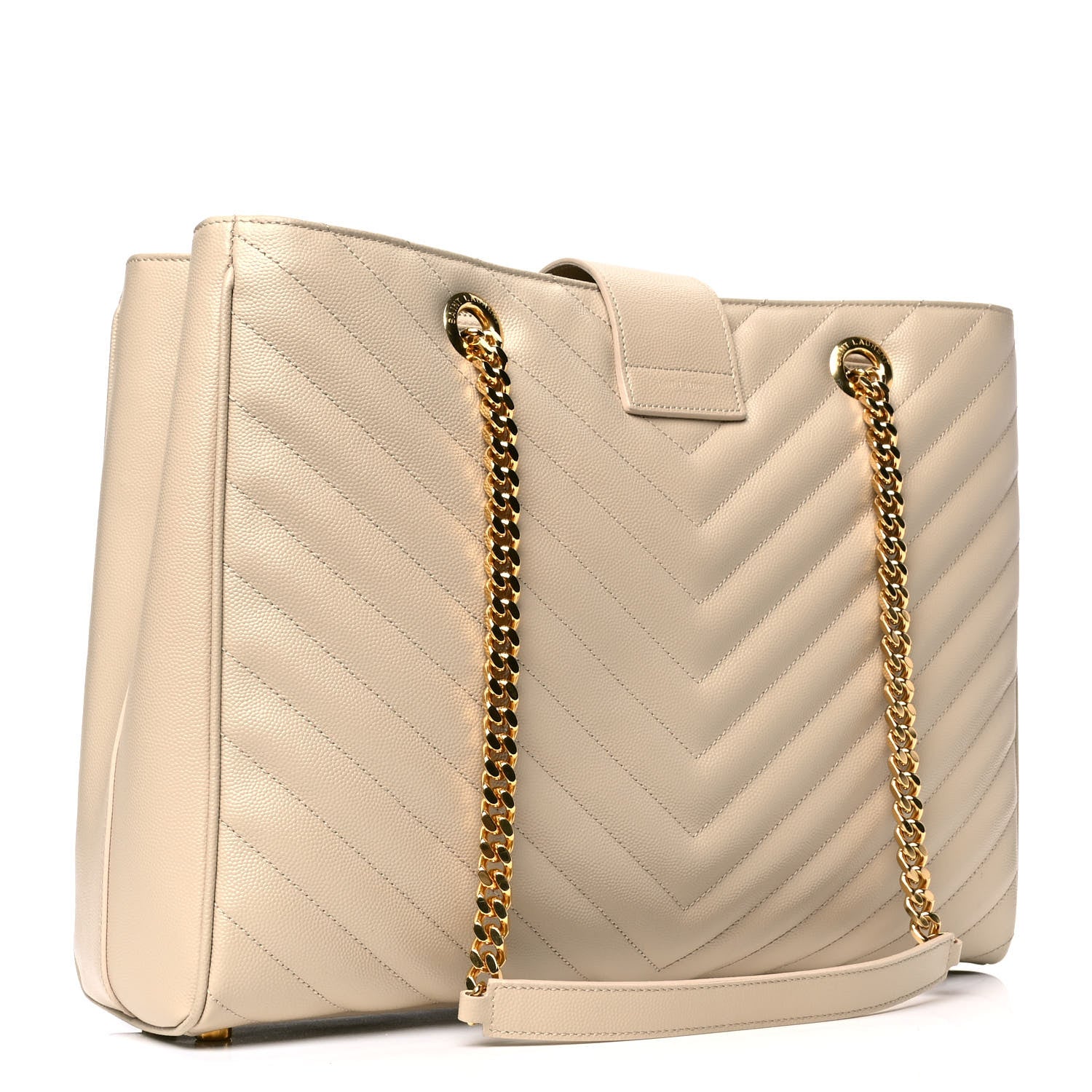 Saint Laurent Grain De Poudre Matelasse Chevron Monogram Shopping Bag Nude Powder 4 of 10