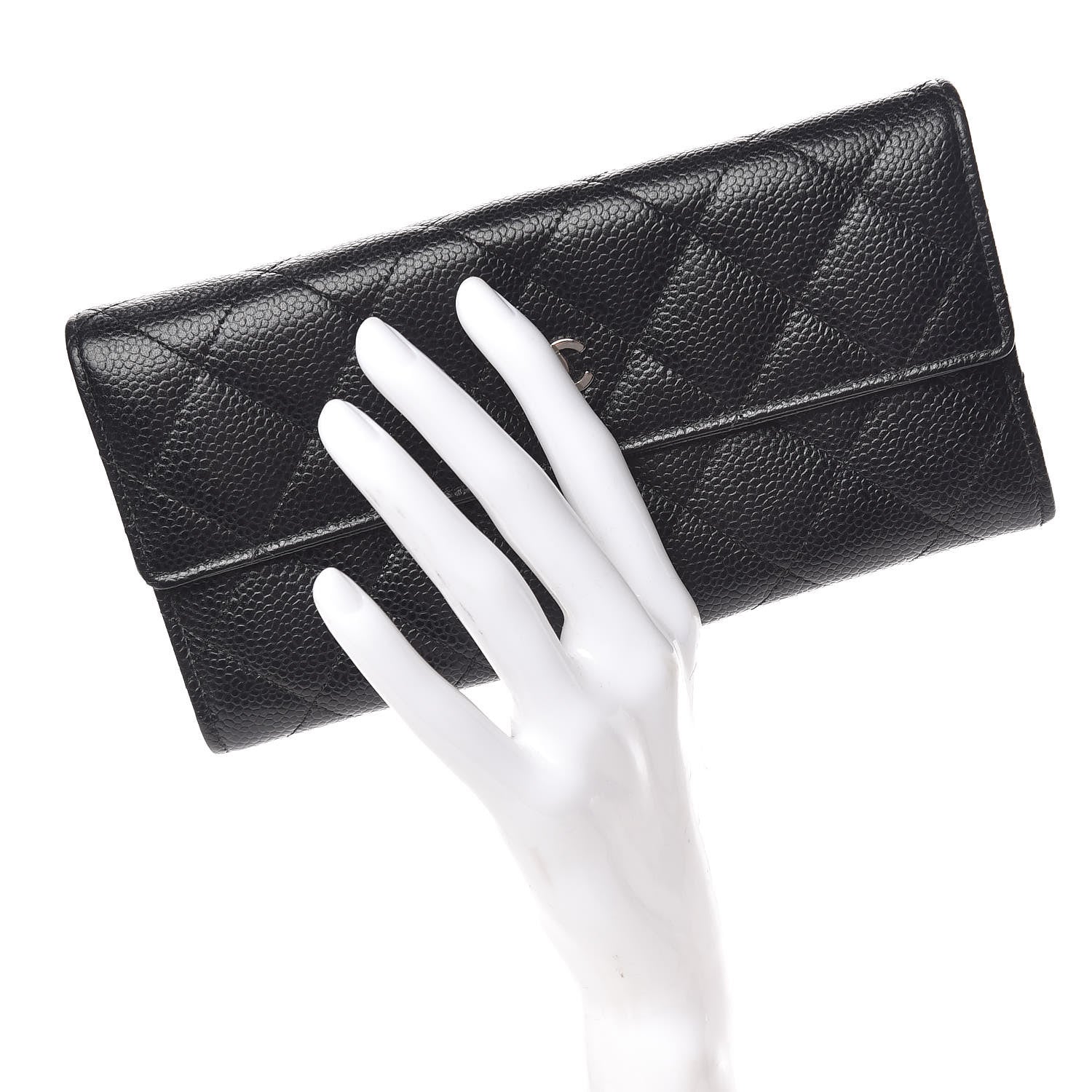 Chanel Caviar Quilted Large Gusset Flap Wallet Black 2 of 9