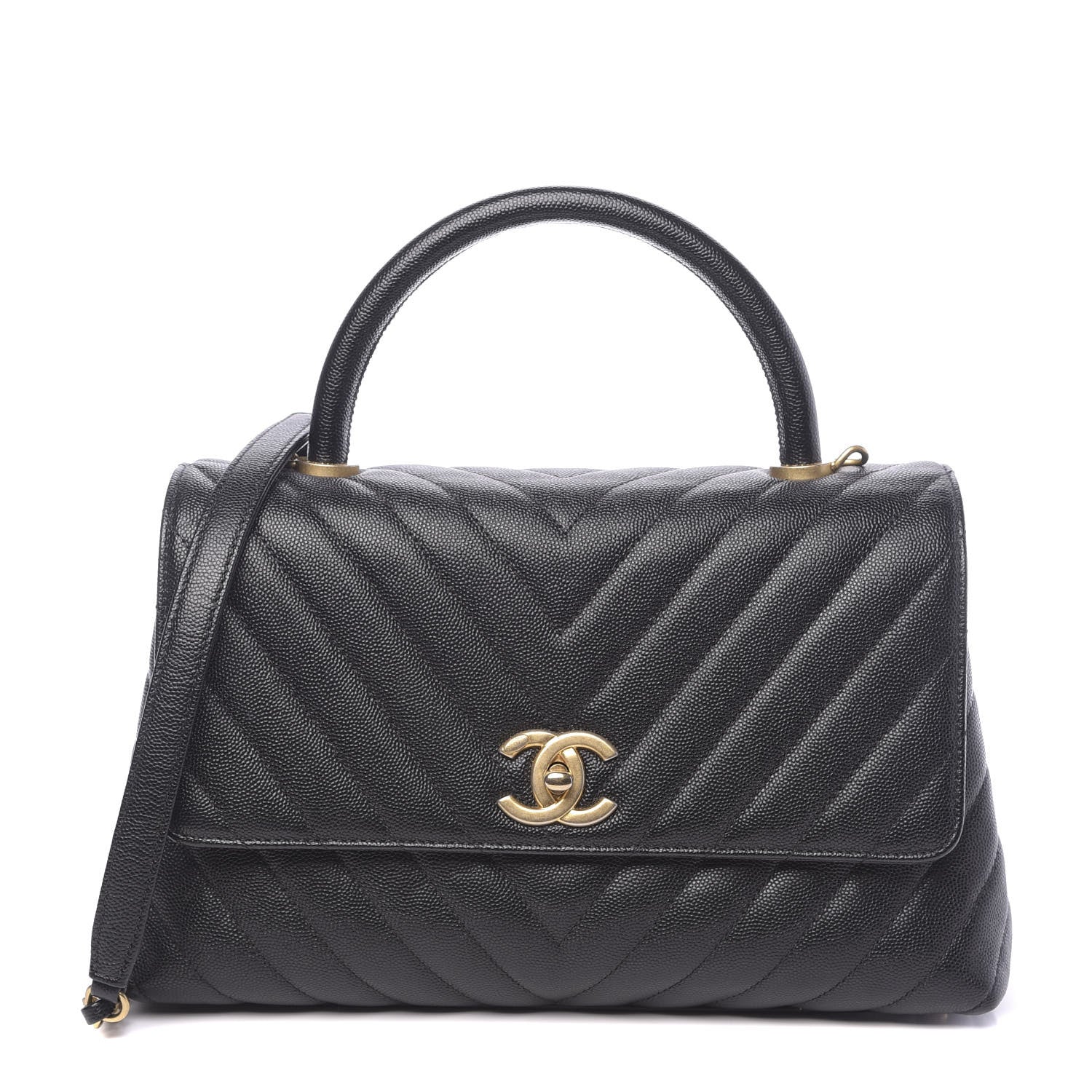 Chanel Caviar Chevron Quilted Small Coco Handle Flap Black 1 of 10