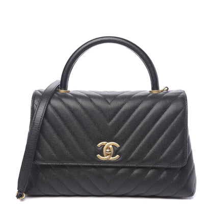 Chanel Caviar Chevron Quilted Small Coco Handle Flap Black 1 of 10