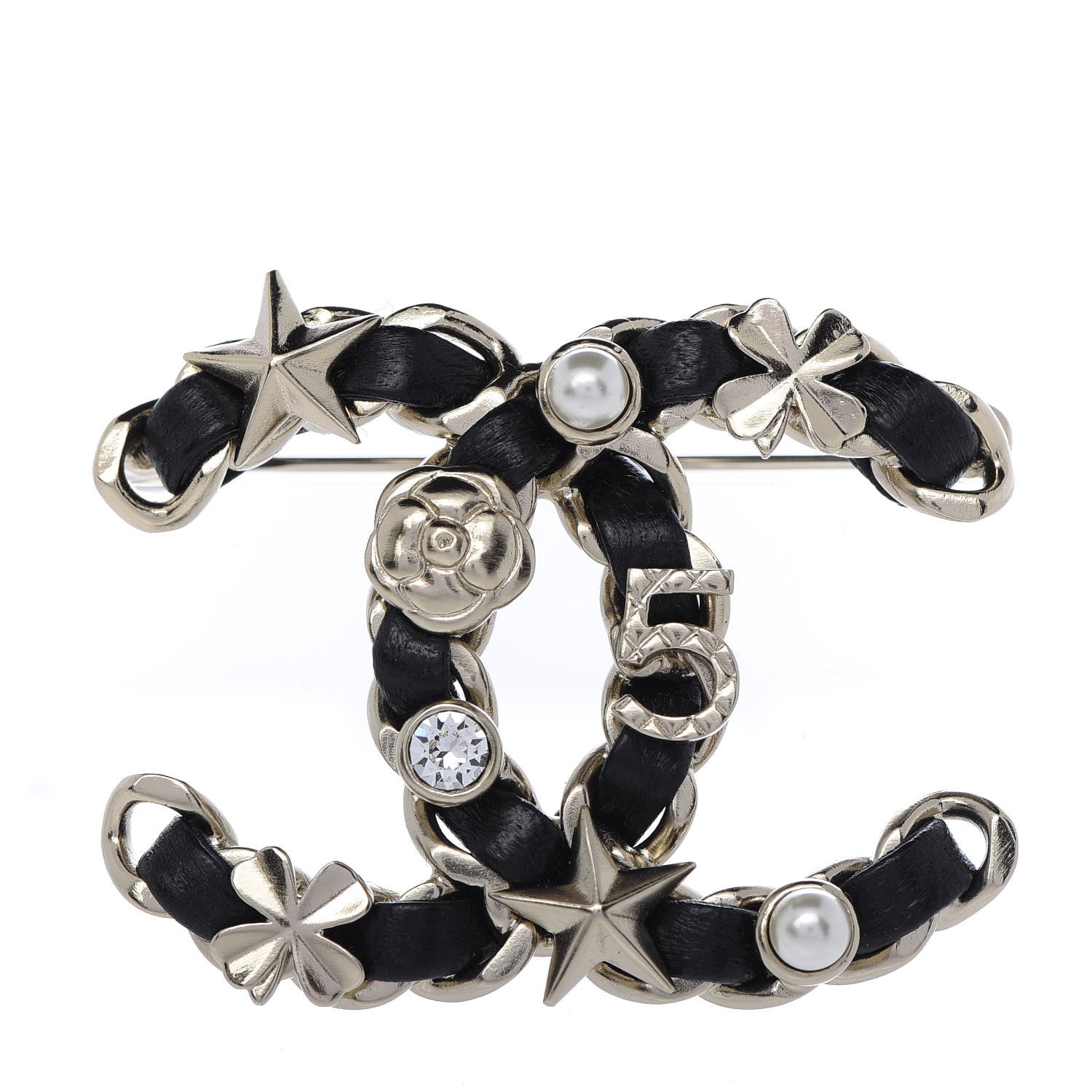 Chanel Lambskin Pearl Strass Sergeant Brooch Gold 1 of 3