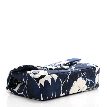 Chanel Floral Printed Silk CC Medium Single Flap Navy Blue White 4 of 11