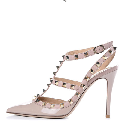 Valentino Garavani Patent Rockstud Ankle Strap Pumps 37.5 Poudre 1 of 9
