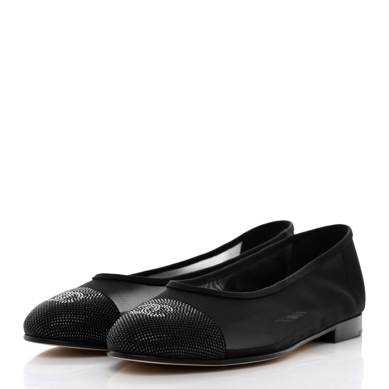 Chanel Mesh Studded CC Ballerina Flats 37.5 Black 3 of 7