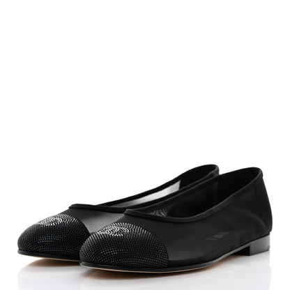 Chanel Mesh Studded CC Ballerina Flats 37.5 Black 3 of 7