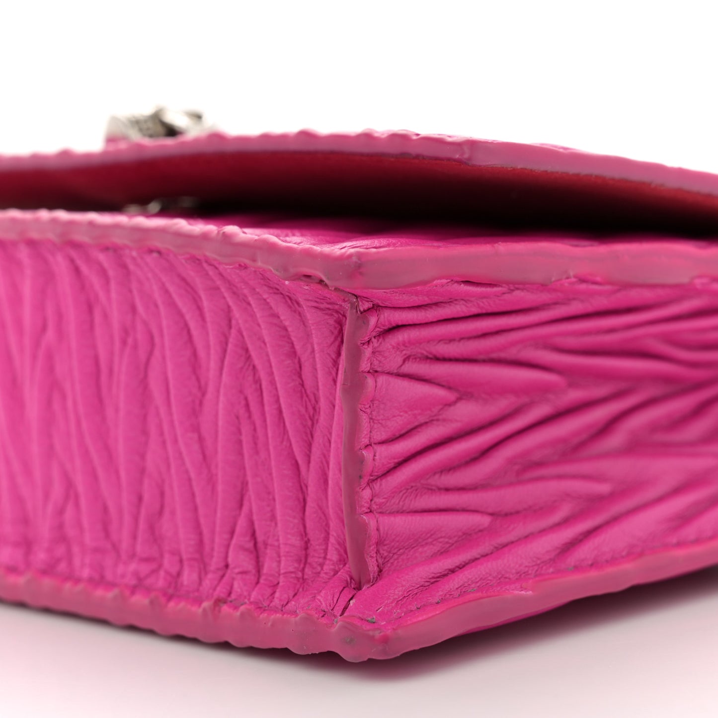 Lambskin Pleated Skull Small Chain Crossbody Bag Fuchsia