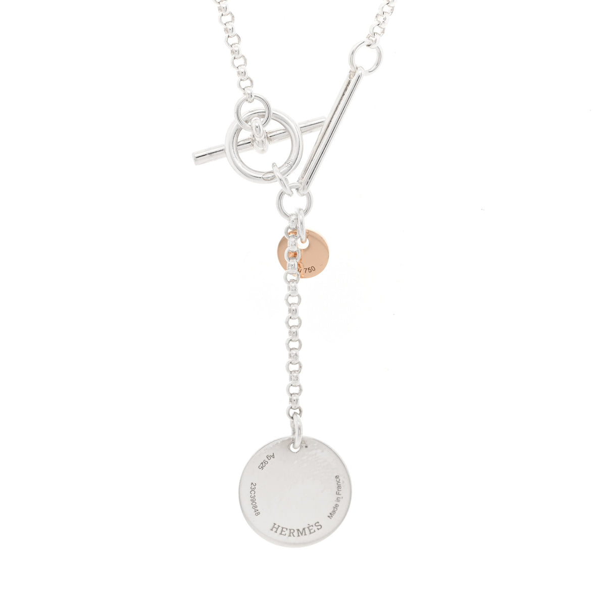 Hermes Sterling Silver 18K Rose Gold PM Ex-Libris Pendant Necklace 4 of 4