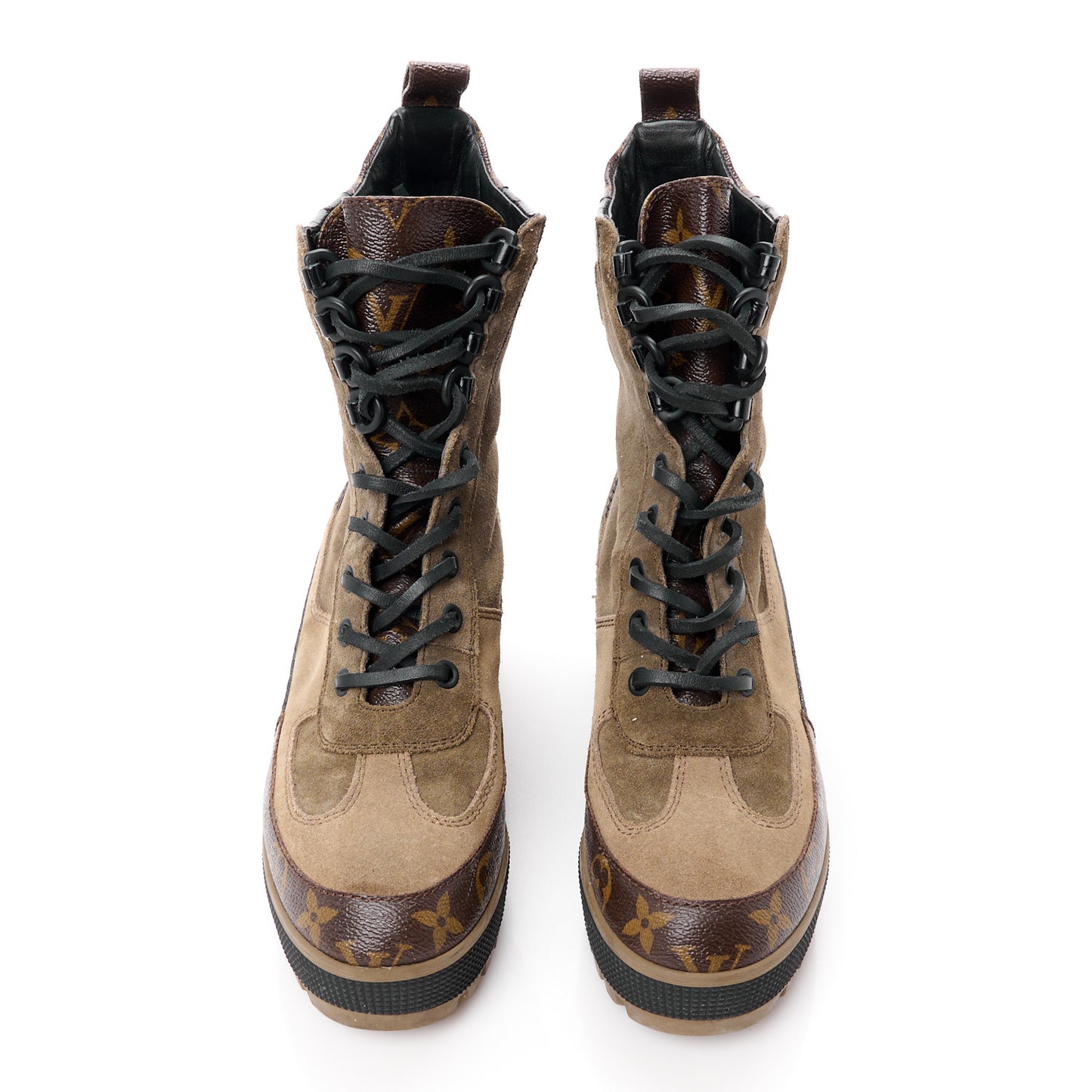 Suede Calfskin Monogram Laureate Platform Desert Boots 36 Taupe