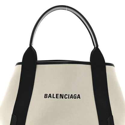 Balenciaga Cotton Canvas Satin Calfskin S Navy Cabas Natural Black 9 of 16